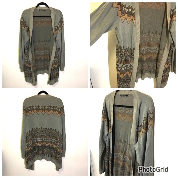 Peruvian Connection Open Front Cardigan Sweater Aztec (T5) - Picture 3 of 16